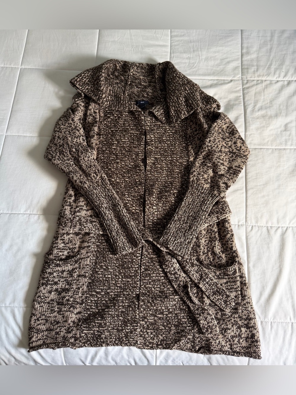 Gap Brown Marled Open-Front Knit Long Cardigan - Large - Picture 7 of 12